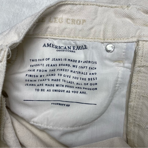 American Eagle Wide Leg Crop Cream Straight Jeans Size 4 Raw Hem - Picture 7 of 10